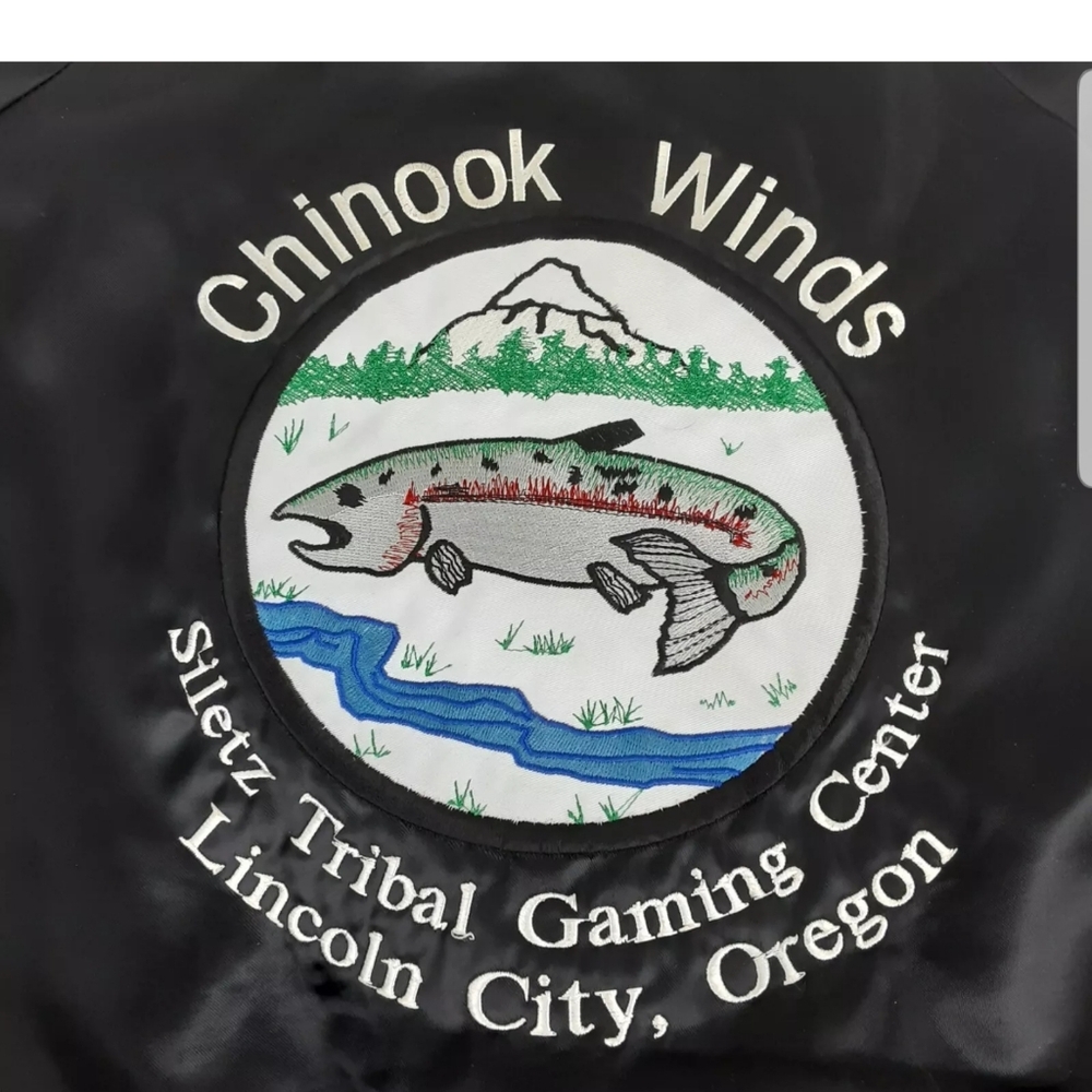 Vintage Casino Jacket XXL Chinook Winds Lincoln City Oregon Siletz Tribal Satin